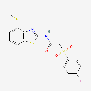 molecular formula C16H13FN2O3S3 B2854128 2-((4-fluorophenyl)sulfonyl)-N-(4-(methylthio)benzo[d]thiazol-2-yl)acetamide CAS No. 899983-22-3