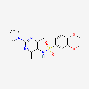 molecular formula C18H22N4O4S B2854139 N-(4,6-dimethyl-2-(pyrrolidin-1-yl)pyrimidin-5-yl)-2,3-dihydrobenzo[b][1,4]dioxine-6-sulfonamide CAS No. 1797659-59-6