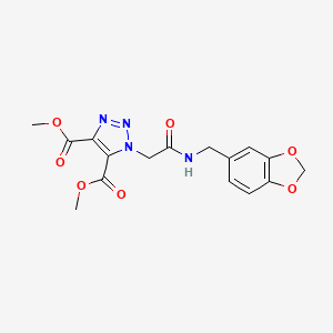 molecular formula C16H16N4O7 B2854144 dimethyl 1-(2-((benzo[d][1,3]dioxol-5-ylmethyl)amino)-2-oxoethyl)-1H-1,2,3-triazole-4,5-dicarboxylate CAS No. 912774-01-7