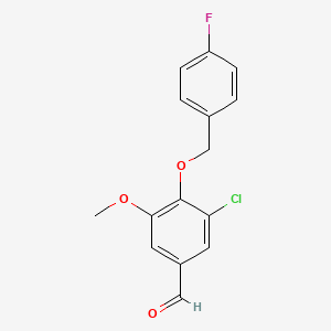 molecular formula C15H12ClFO3 B2854158 3-Chloro-4-[(4-fluorobenzyl)oxy]-5-methoxybenzaldehyde CAS No. 351066-27-8