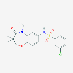 molecular formula C19H21ClN2O4S B2854161 3-chloro-N-(5-ethyl-3,3-dimethyl-4-oxo-2,3,4,5-tetrahydrobenzo[b][1,4]oxazepin-7-yl)benzenesulfonamide CAS No. 922023-67-4