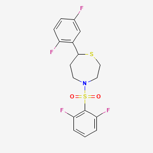 molecular formula C17H15F4NO2S2 B2854165 7-(2,5-Difluorophenyl)-4-((2,6-difluorophenyl)sulfonyl)-1,4-thiazepane CAS No. 1705885-43-3