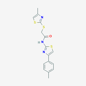 molecular formula C16H15N3OS3 B285417 N-[4-(4-methylphenyl)-1,3-thiazol-2-yl]-2-[(4-methyl-1,3-thiazol-2-yl)sulfanyl]acetamide 