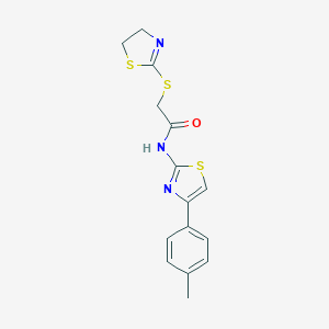 molecular formula C15H15N3OS3 B285418 2-(4,5-dihydro-1,3-thiazol-2-ylsulfanyl)-N-[4-(4-methylphenyl)-1,3-thiazol-2-yl]acetamide 