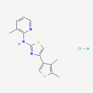 molecular formula C15H16ClN3S2 B2854201 4-(4,5-二甲硫代吩-3-基)-N-(3-甲基吡啶-2-基)噻唑-2-胺盐酸盐 CAS No. 2034315-81-4