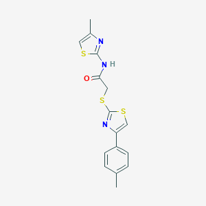 molecular formula C16H15N3OS3 B285421 2-{[4-(4-methylphenyl)-1,3-thiazol-2-yl]sulfanyl}-N-(4-methyl-1,3-thiazol-2-yl)acetamide 