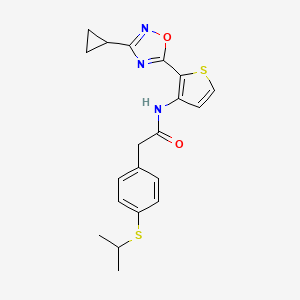 molecular formula C20H21N3O2S2 B2854224 N-(2-(3-cyclopropyl-1,2,4-oxadiazol-5-yl)thiophen-3-yl)-2-(4-(isopropylthio)phenyl)acetamide CAS No. 1798618-18-4