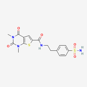 molecular formula C17H18N4O5S2 B2854230 1,3-dimethyl-2,4-dioxo-N-[2-(4-sulfamoylphenyl)ethyl]-1,2,3,4-tetrahydrothieno[2,3-d]pyrimidine-6-carboxamide CAS No. 946206-86-6