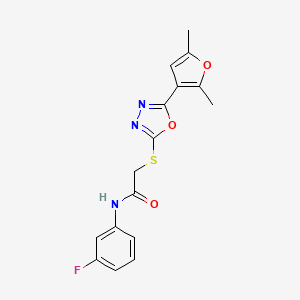 2-((5-(2,5-dimethylfuran-3-yl)-1,3,4-oxadiazol-2-yl)thio)-N-(3-fluorophenyl)acetamide