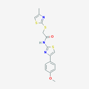 molecular formula C16H15N3O2S3 B285425 N-[4-(4-methoxyphenyl)-1,3-thiazol-2-yl]-2-[(4-methyl-1,3-thiazol-2-yl)sulfanyl]acetamide 