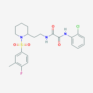 molecular formula C22H25ClFN3O4S B2854273 N1-(2-chlorophenyl)-N2-(2-(1-((4-fluoro-3-methylphenyl)sulfonyl)piperidin-2-yl)ethyl)oxalamide CAS No. 898406-94-5