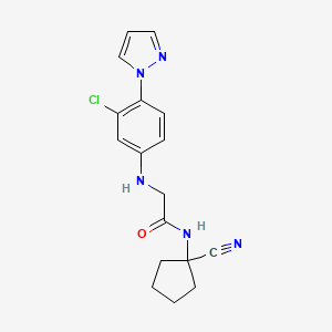 molecular formula C17H18ClN5O B2854278 2-{[3-chloro-4-(1H-pyrazol-1-yl)phenyl]amino}-N-(1-cyanocyclopentyl)acetamide CAS No. 1311617-98-7