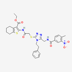 ethyl 2-(2-((5-((4-methyl-3-nitrobenzamido)methyl)-4-phenethyl-4H-1,2,4-triazol-3-yl)thio)acetamido)-4,5,6,7-tetrahydrobenzo[b]thiophene-3-carboxylate