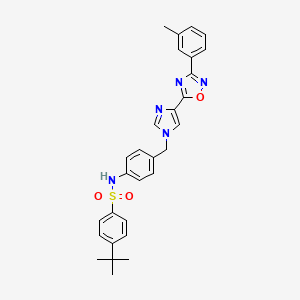 molecular formula C29H29N5O3S B2854295 4-(tert-butyl)-N-(4-((4-(3-(m-tolyl)-1,2,4-oxadiazol-5-yl)-1H-imidazol-1-yl)methyl)phenyl)benzenesulfonamide CAS No. 1111150-94-7