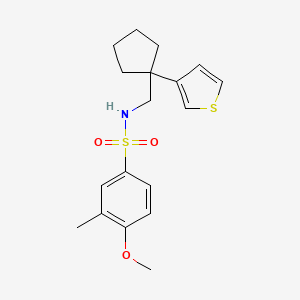 molecular formula C18H23NO3S2 B2854299 4-methoxy-3-methyl-N-((1-(thiophen-3-yl)cyclopentyl)methyl)benzenesulfonamide CAS No. 2034451-96-0