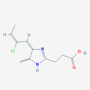 molecular formula C11H13ClN2O2 B2854306 3-[(4E)-4-[(E)-2-chlorobut-2-enylidene]-5-methylidene-1H-imidazol-2-yl]propanoic acid CAS No. 878431-45-9