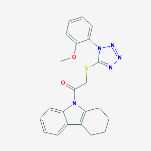 molecular formula C22H21N5O2S B285431 2-{[1-(2-methoxyphenyl)-1H-tetrazol-5-yl]sulfanyl}-1-(1,2,3,4-tetrahydro-9H-carbazol-9-yl)ethanone 