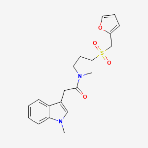 molecular formula C20H22N2O4S B2854315 1-(3-((furan-2-ylmethyl)sulfonyl)pyrrolidin-1-yl)-2-(1-methyl-1H-indol-3-yl)ethanone CAS No. 1795492-44-2