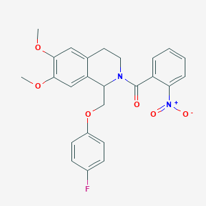 (1-((4-fluorophenoxy)methyl)-6,7-dimethoxy-3,4-dihydroisoquinolin-2(1H)-yl)(2-nitrophenyl)methanone