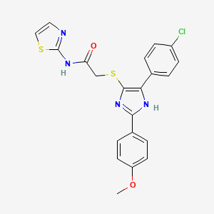 molecular formula C21H17ClN4O2S2 B2854326 2-{[5-(4-chlorophenyl)-2-(4-methoxyphenyl)-1H-imidazol-4-yl]thio}-N-1,3-thiazol-2-ylacetamide CAS No. 901258-98-8