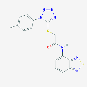 molecular formula C16H13N7OS2 B285433 N-(2,1,3-benzothiadiazol-4-yl)-2-{[1-(4-methylphenyl)-1H-tetraazol-5-yl]sulfanyl}acetamide 