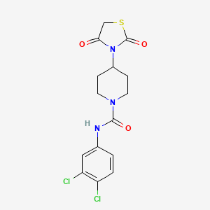molecular formula C15H15Cl2N3O3S B2854335 N-(3,4-dichlorophenyl)-4-(2,4-dioxothiazolidin-3-yl)piperidine-1-carboxamide CAS No. 2309601-18-9
