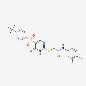 molecular formula C22H21F2N3O4S2 B2854339 2-({5-[(4-tert-butylphenyl)sulfonyl]-6-oxo-1,6-dihydropyrimidin-2-yl}sulfanyl)-N-(3,4-difluorophenyl)acetamide CAS No. 899977-71-0