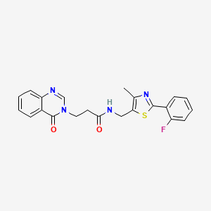 molecular formula C22H19FN4O2S B2854341 N-((2-(2-fluorophenyl)-4-methylthiazol-5-yl)methyl)-3-(4-oxoquinazolin-3(4H)-yl)propanamide CAS No. 1421444-89-4
