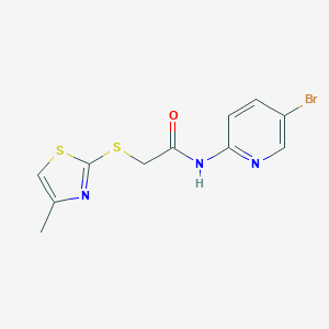 molecular formula C11H10BrN3OS2 B285435 N-(5-bromopyridin-2-yl)-2-[(4-methyl-1,3-thiazol-2-yl)sulfanyl]acetamide 