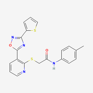 molecular formula C20H16N4O2S2 B2854352 2-((3-(3-(thiophen-2-yl)-1,2,4-oxadiazol-5-yl)pyridin-2-yl)thio)-N-(p-tolyl)acetamide CAS No. 1251608-51-1