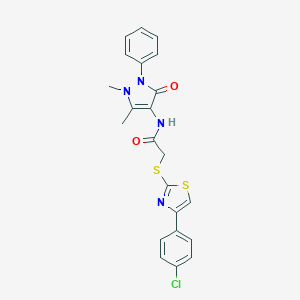 molecular formula C22H19ClN4O2S2 B285436 2-{[4-(4-chlorophenyl)-1,3-thiazol-2-yl]sulfanyl}-N-(1,5-dimethyl-3-oxo-2-phenyl-2,3-dihydro-1H-pyrazol-4-yl)acetamide 