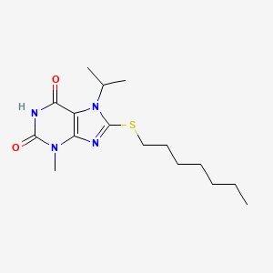 molecular formula C16H26N4O2S B2854406 8-Heptylsulfanyl-7-isopropyl-3-methyl-3,7-dihydro-purine-2,6-dione CAS No. 313470-77-8