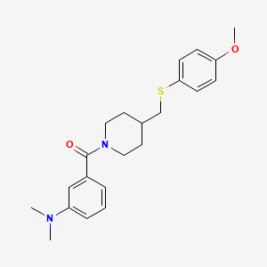 molecular formula C22H28N2O2S B2854415 (3-(Dimethylamino)phenyl)(4-(((4-methoxyphenyl)thio)methyl)piperidin-1-yl)methanone CAS No. 1421476-66-5
