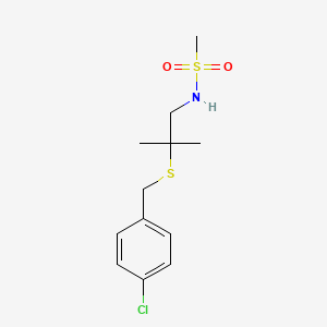 molecular formula C12H18ClNO2S2 B2854467 N-{2-[(4-chlorobenzyl)sulfanyl]-2-methylpropyl}methanesulfonamide CAS No. 477864-68-9