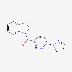 molecular formula C16H13N5O B2854474 (6-(1H-pyrazol-1-yl)pyridazin-3-yl)(indolin-1-yl)methanone CAS No. 1351645-45-8