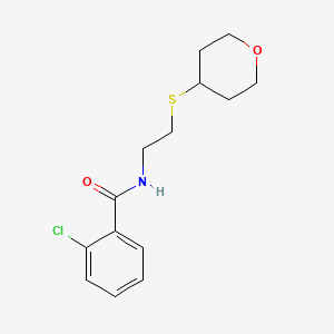 molecular formula C14H18ClNO2S B2854481 2-chloro-N-(2-((tetrahydro-2H-pyran-4-yl)thio)ethyl)benzamide CAS No. 2034263-41-5