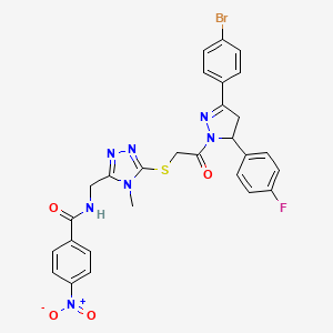 N-((5-((2-(3-(4-bromophenyl)-5-(4-fluorophenyl)-4,5-dihydro-1H-pyrazol-1-yl)-2-oxoethyl)thio)-4-methyl-4H-1,2,4-triazol-3-yl)methyl)-4-nitrobenzamide
