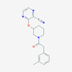 molecular formula C19H20N4O2 B2854503 3-((1-(2-(间甲苯基)乙酰)哌啶-3-基)氧基)吡嗪-2-腈 CAS No. 2034229-33-7