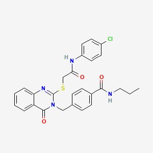 molecular formula C27H25ClN4O3S B2854525 4-((2-((2-((4-chlorophenyl)amino)-2-oxoethyl)thio)-4-oxoquinazolin-3(4H)-yl)methyl)-N-propylbenzamide CAS No. 1115360-15-0