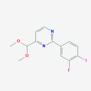 molecular formula C13H12FIN2O2 B2854526 4-(二甲氧基甲基)-2-(3-氟-4-碘苯基)嘧啶 CAS No. 477870-93-2