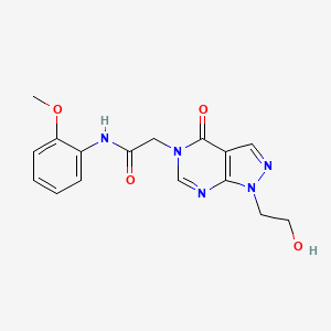 molecular formula C16H17N5O4 B2854528 2-[1-(2-羟乙基)-4-氧代吡唑并[3,4-d]嘧啶-5-基]-N-(2-甲氧基苯基)乙酰胺 CAS No. 899971-35-8