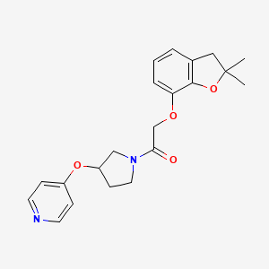 molecular formula C21H24N2O4 B2854533 2-((2,2-Dimethyl-2,3-dihydrobenzofuran-7-yl)oxy)-1-(3-(pyridin-4-yloxy)pyrrolidin-1-yl)ethanone CAS No. 2034300-89-3