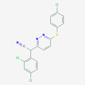 molecular formula C18H10Cl3N3S B2854585 2-[6-(4-Chlorophenyl)sulfanylpyridazin-3-yl]-2-(2,4-dichlorophenyl)acetonitrile CAS No. 339026-64-1