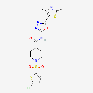 molecular formula C17H18ClN5O4S3 B2854597 1-((5-chlorothiophen-2-yl)sulfonyl)-N-(5-(2,4-dimethylthiazol-5-yl)-1,3,4-oxadiazol-2-yl)piperidine-4-carboxamide CAS No. 1251565-52-2