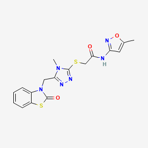 molecular formula C17H16N6O3S2 B2854614 2-((4-methyl-5-((2-oxobenzo[d]thiazol-3(2H)-yl)methyl)-4H-1,2,4-triazol-3-yl)thio)-N-(5-methylisoxazol-3-yl)acetamide CAS No. 847400-75-3