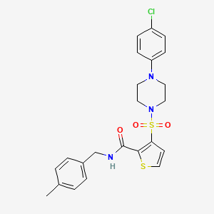 molecular formula C23H24ClN3O3S2 B2854623 3-{[4-(4-chlorophenyl)piperazin-1-yl]sulfonyl}-N-(4-methylbenzyl)thiophene-2-carboxamide CAS No. 1207027-91-5