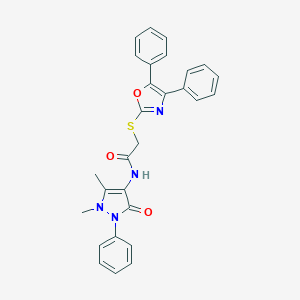 molecular formula C28H24N4O3S B285463 N-(1,5-dimethyl-3-oxo-2-phenyl-2,3-dihydro-1H-pyrazol-4-yl)-2-[(4,5-diphenyl-1,3-oxazol-2-yl)sulfanyl]acetamide 