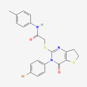 molecular formula C21H18BrN3O2S2 B2854632 2-[[3-(4-bromophenyl)-4-oxo-6,7-dihydrothieno[3,2-d]pyrimidin-2-yl]sulfanyl]-N-(4-methylphenyl)acetamide CAS No. 687566-14-9