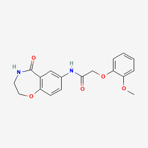 molecular formula C18H18N2O5 B2854665 2-(2-methoxyphenoxy)-N-(5-oxo-2,3,4,5-tetrahydrobenzo[f][1,4]oxazepin-7-yl)acetamide CAS No. 922027-31-4