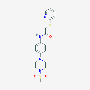 molecular formula C18H22N4O3S2 B285467 N-{4-[4-(methylsulfonyl)-1-piperazinyl]phenyl}-2-(2-pyridinylsulfanyl)acetamide 